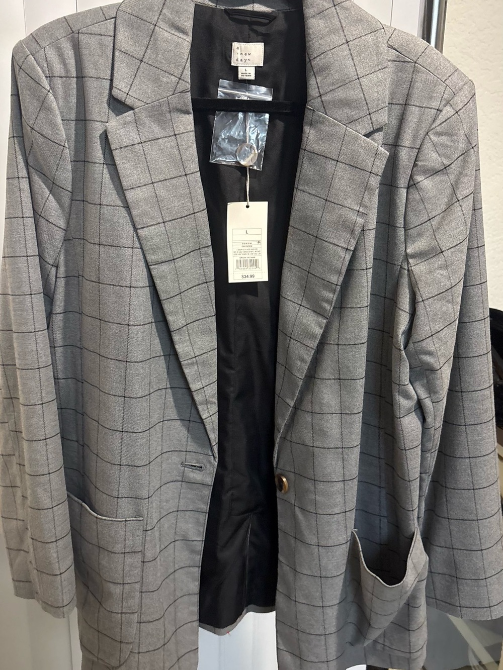 a new day Gray Windowpane Blazer